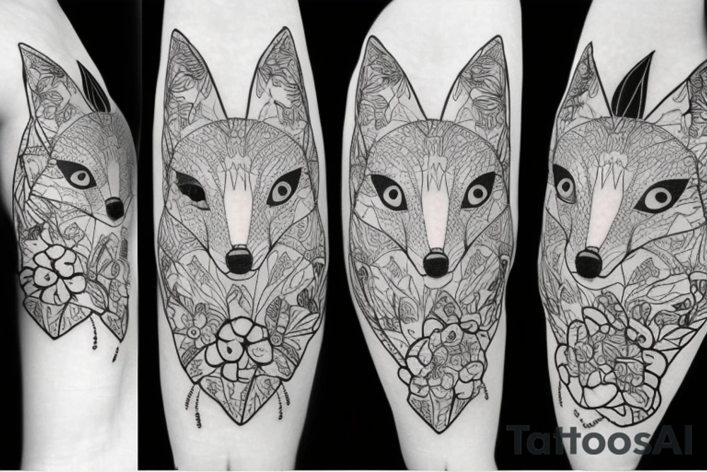 Flowers with a fox head in it tattoo idea