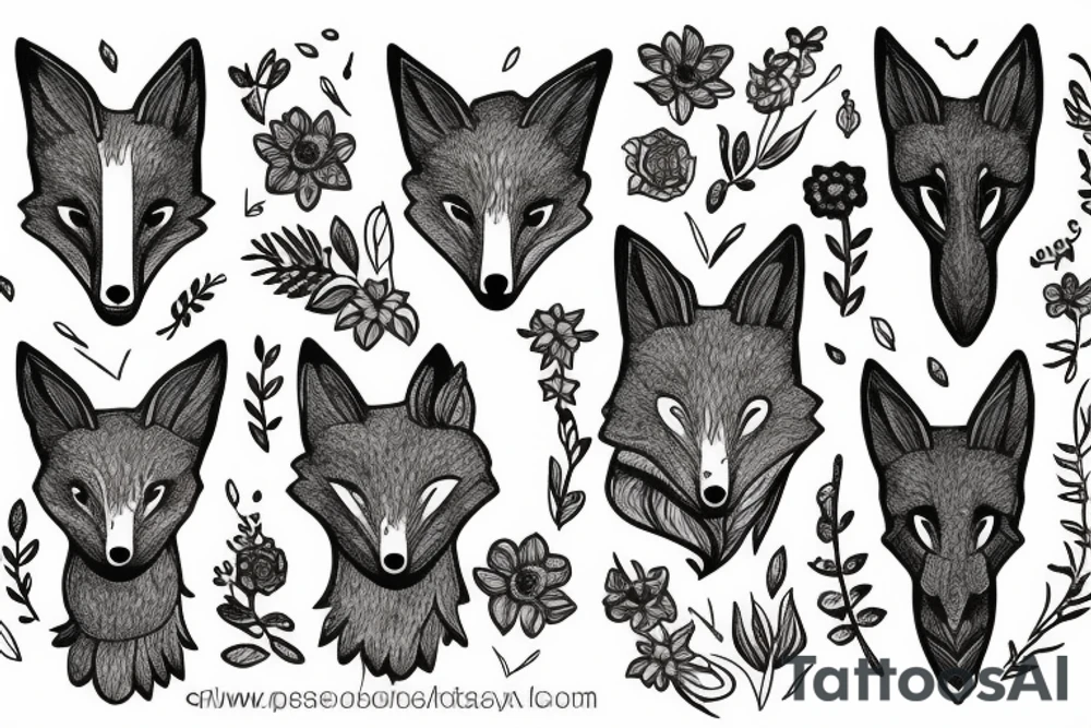 Flowers with a fox head in it tattoo idea