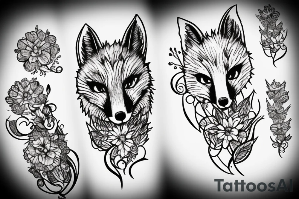 Flowers with a fox head in it tattoo idea