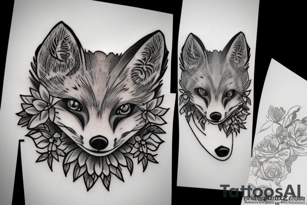 Flowers with a fox head in it tattoo idea