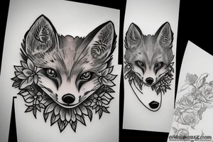 Flowers with a fox head in it tattoo idea