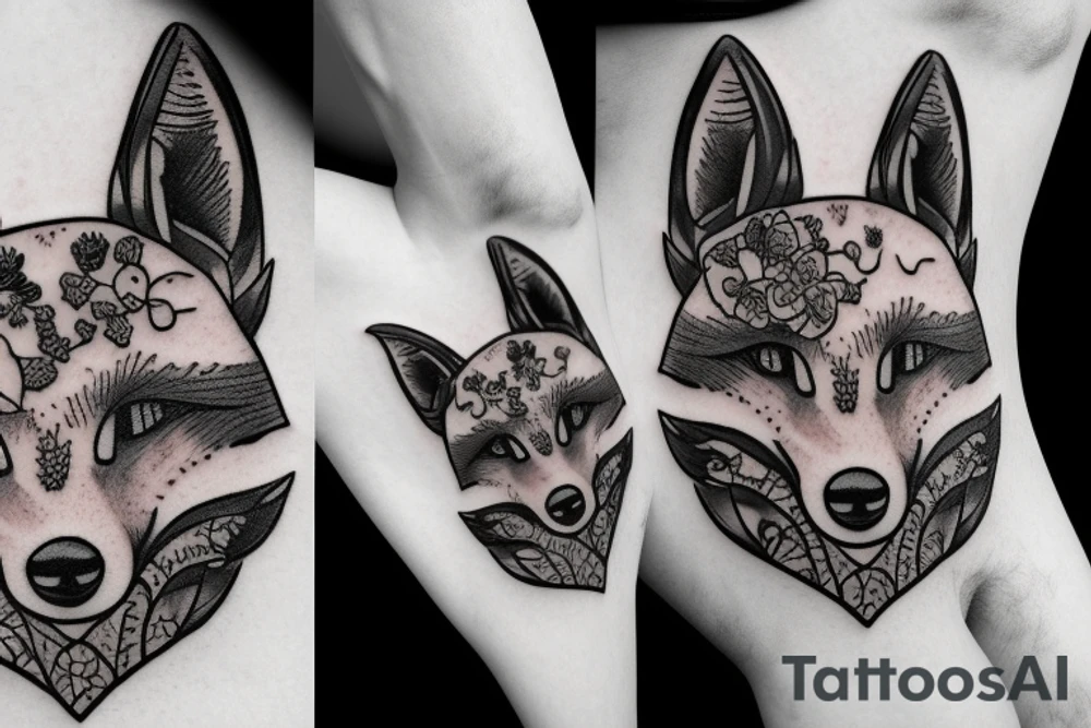 Flowers with a fox head in it tattoo idea