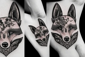 Flowers with a fox head in it tattoo idea