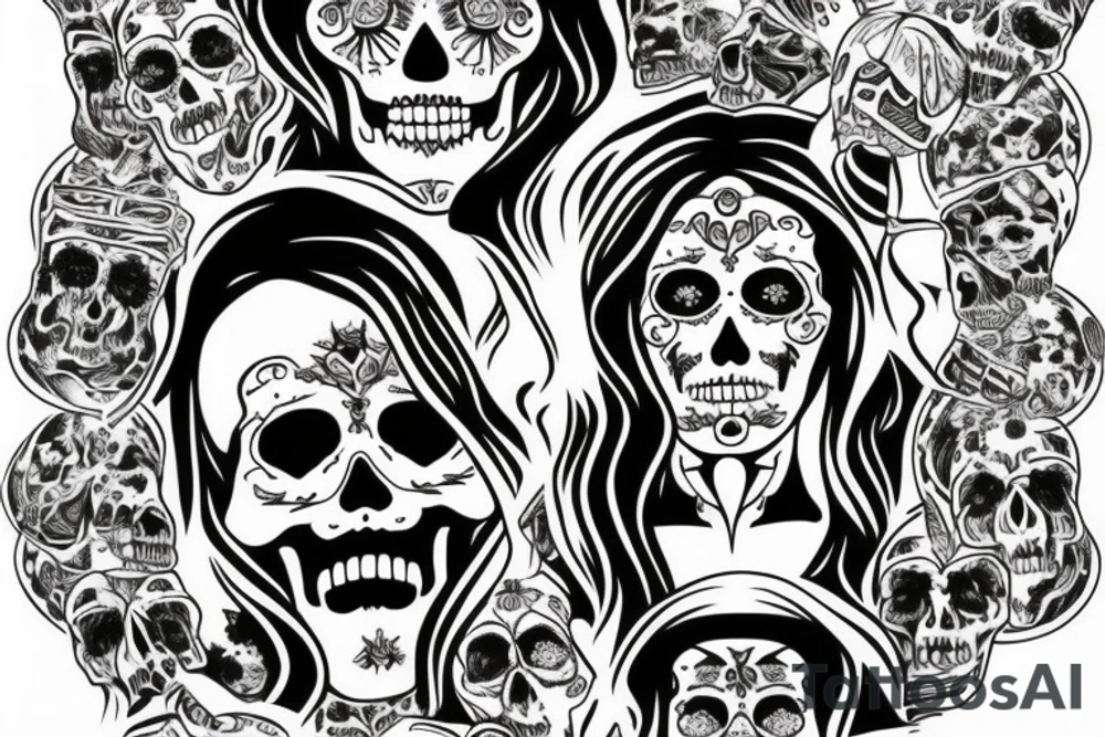 Santa Muerte with 7 bodies tattoo idea