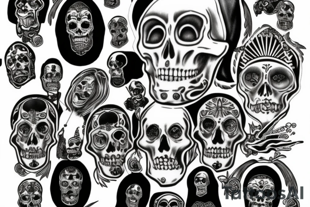 Santa Muerte with 7 bodies tattoo idea