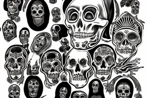 Santa Muerte with 7 bodies tattoo idea