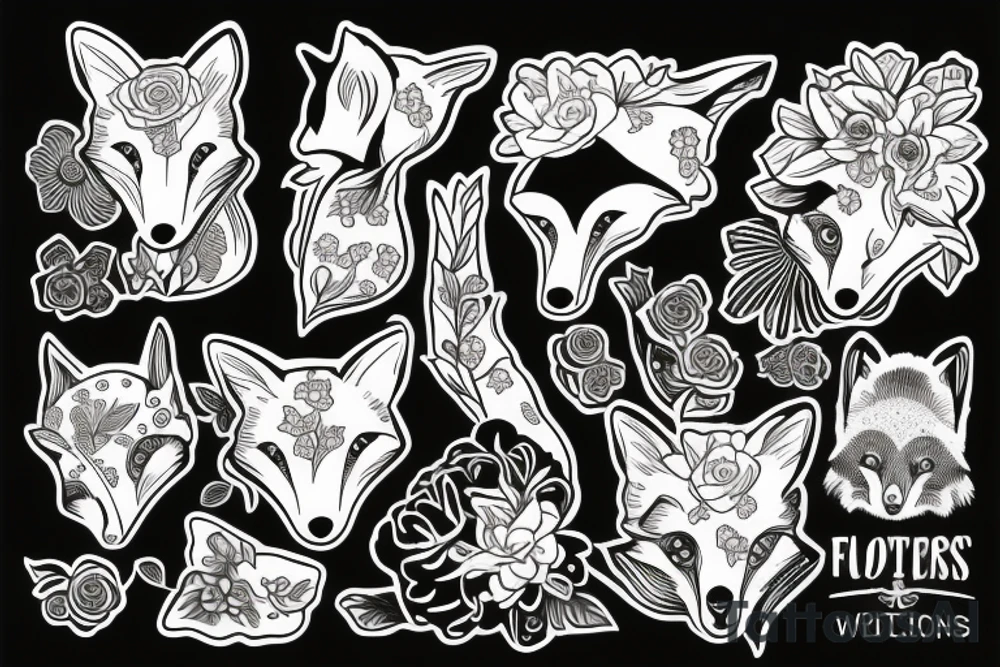 Flowers with a fox head in it tattoo idea
