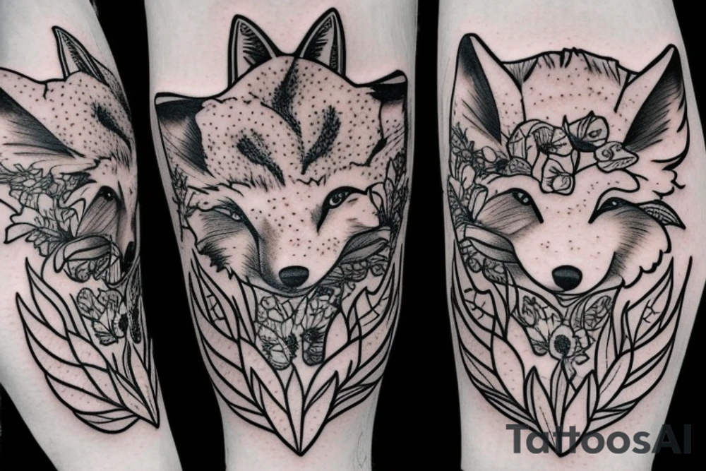 Flowers with a fox head in it tattoo idea