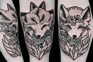 Flowers with a fox head in it tattoo idea