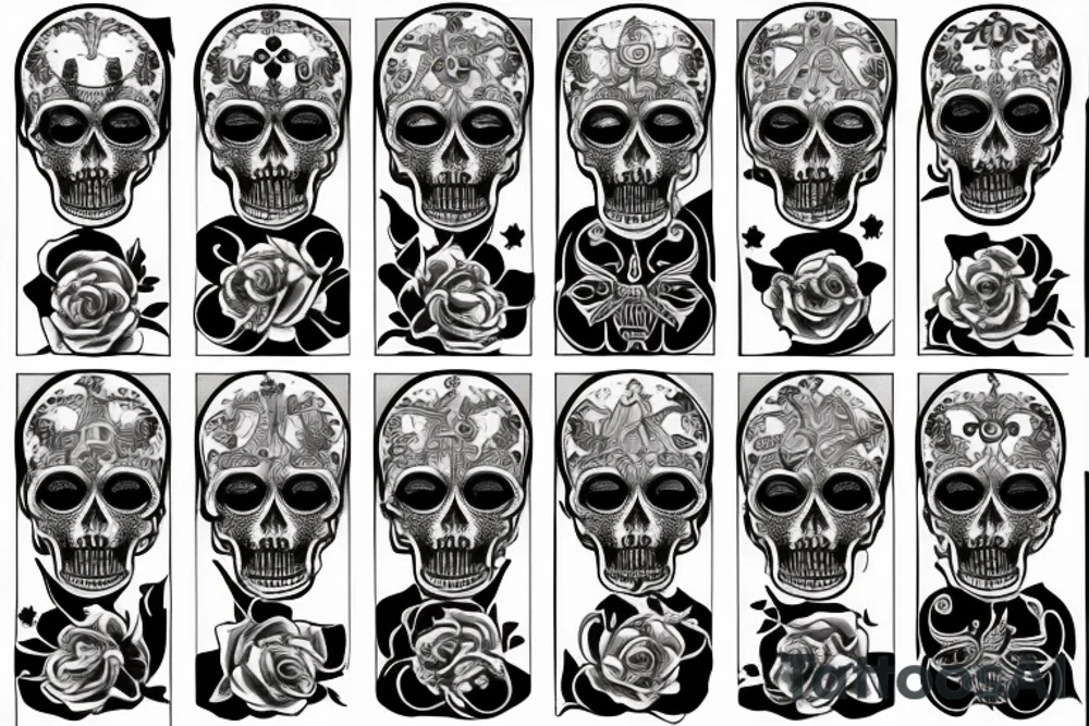 Santa Muerte with 7 bodies tattoo idea