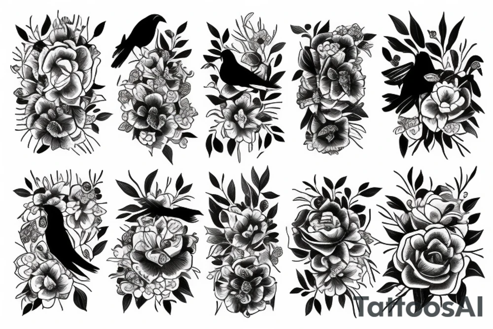 Flowers and crows tattoo idea