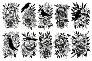 Flowers and crows tattoo idea