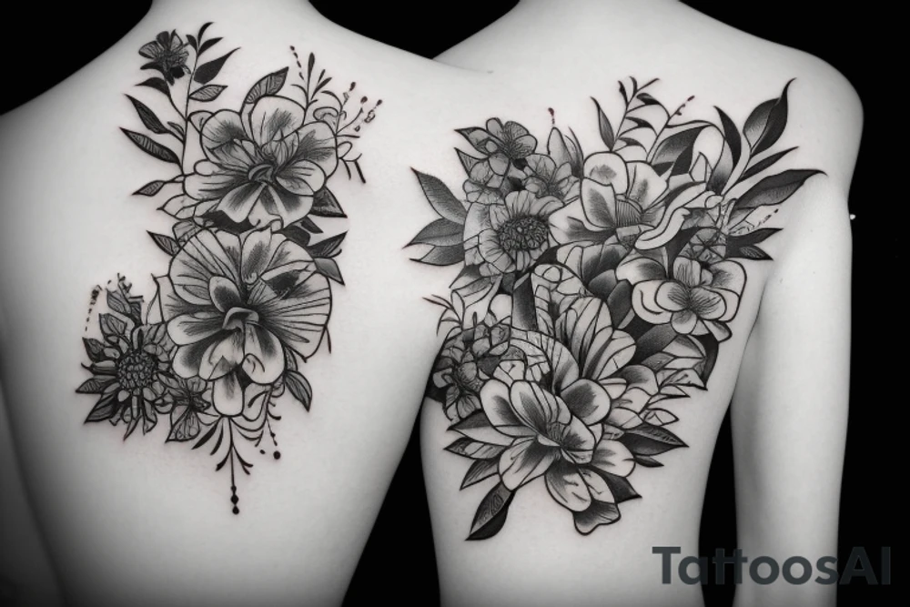 Flowers and birds tattoo idea