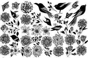 Flowers and birds tattoo idea