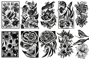 Flowers and birds tattoo idea
