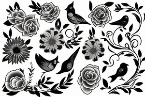 Flowers and birds tattoo idea
