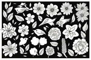 Flowers and birds tattoo idea
