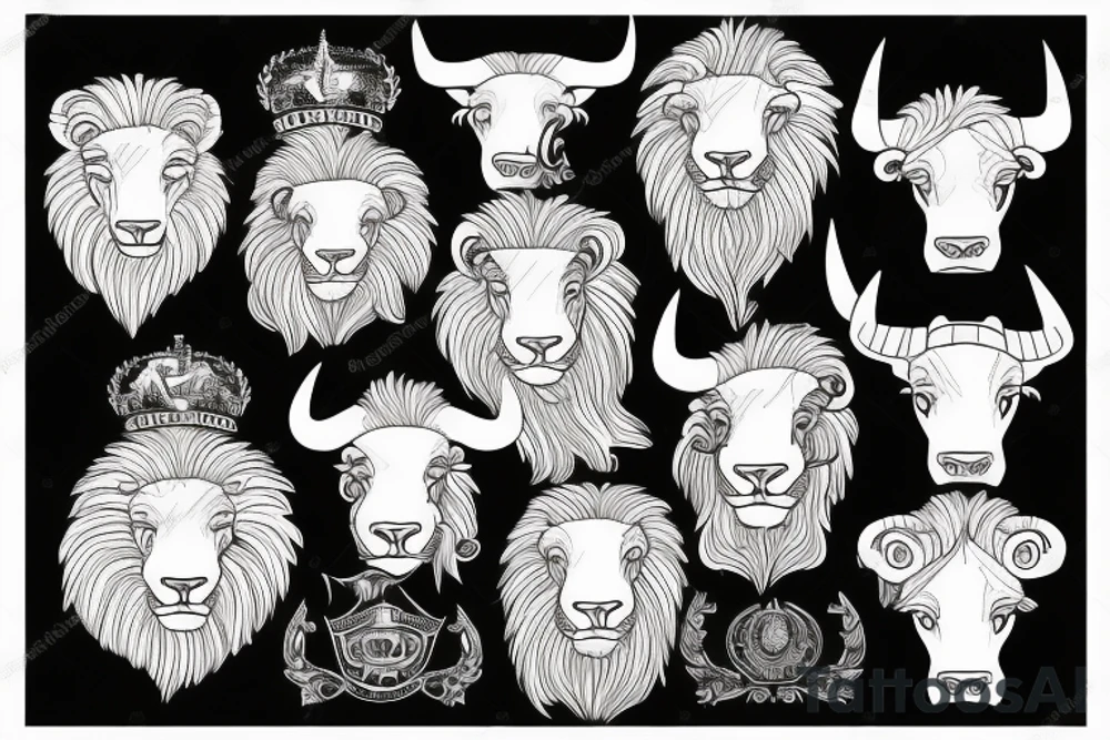 Bull and lion in military tattoo idea