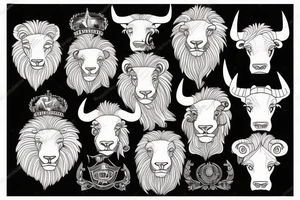 Bull and lion in military tattoo idea