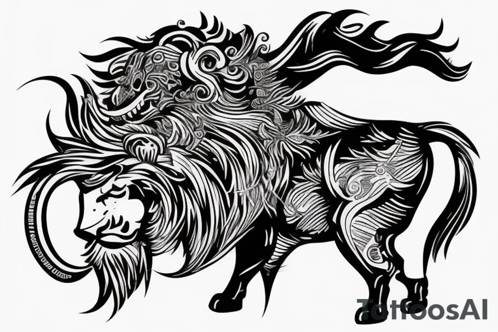 Bull and lion in military tattoo idea