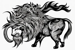 Bull and lion in military tattoo idea