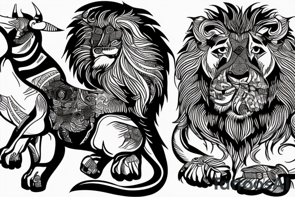 Bull and lion in military tattoo idea