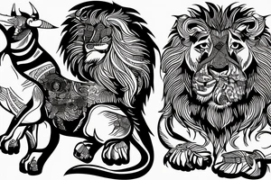 Bull and lion in military tattoo idea
