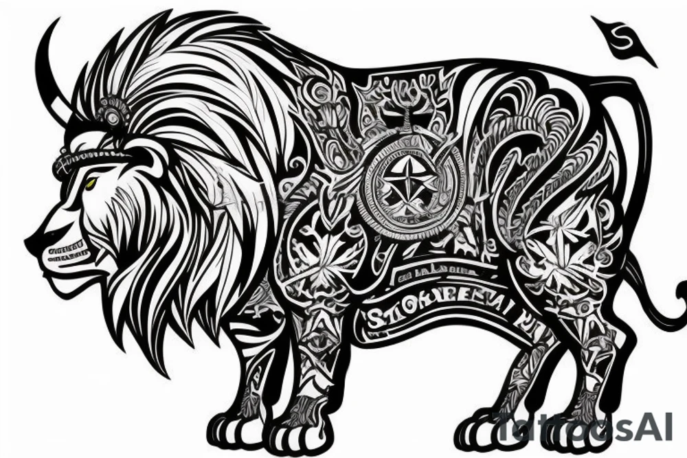 Bull and lion in military tattoo idea