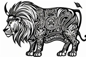 Bull and lion in military tattoo idea