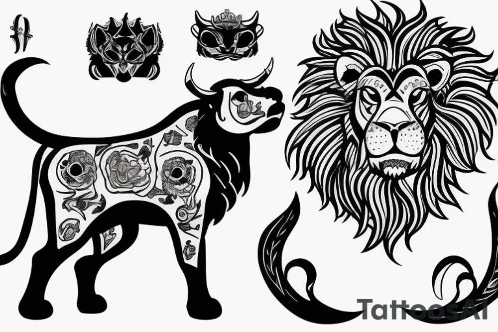 Bull and lion tattoo idea