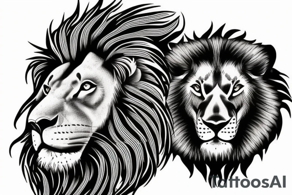 Lion with bull brother tattoo idea