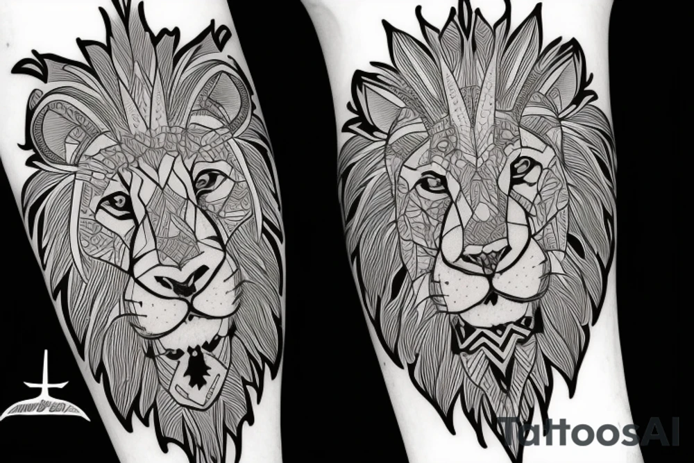 Lion with bull brother tattoo idea