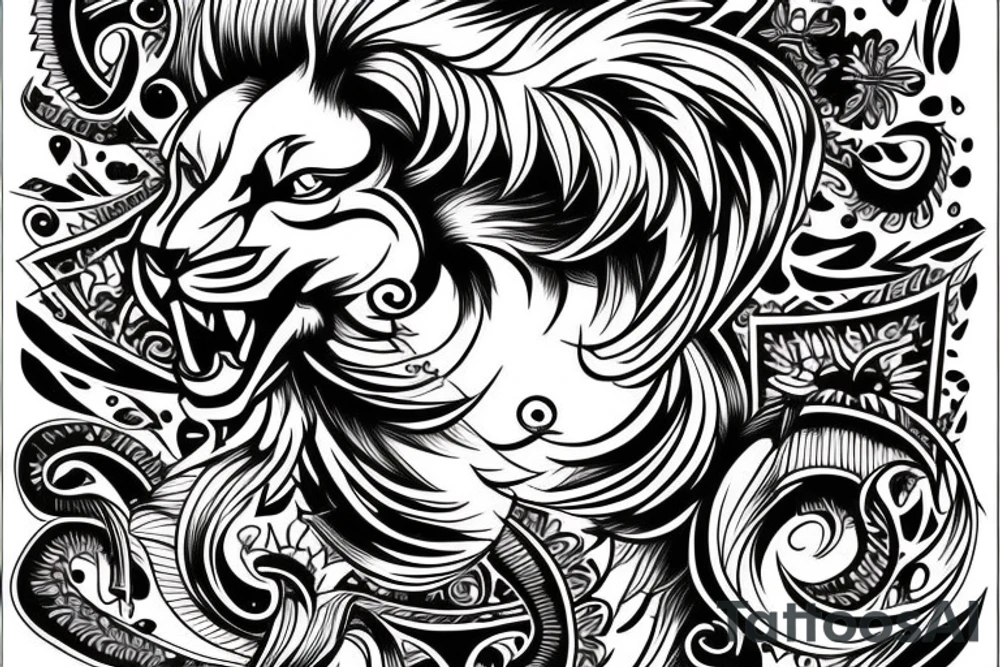 Lion fused with bull tattoo idea