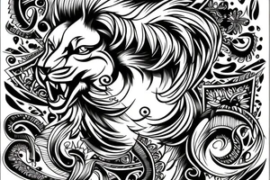 Lion fused with bull tattoo idea