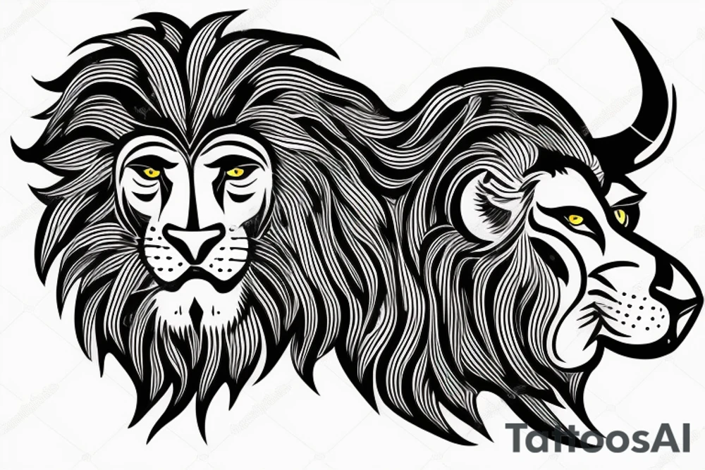 Lion fused with bull tattoo idea