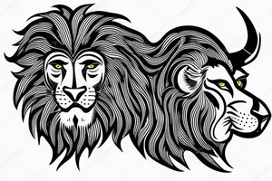 Lion fused with bull tattoo idea