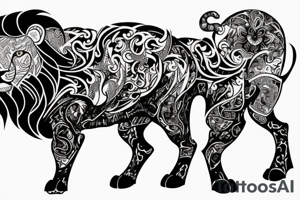 Lion fused with bull tattoo idea