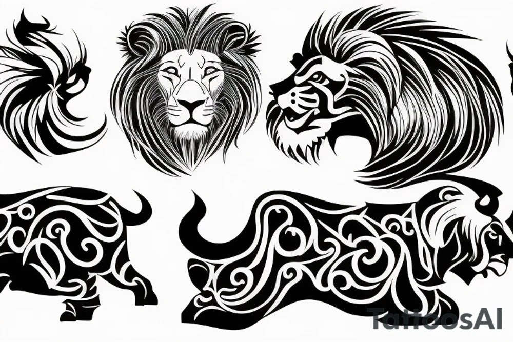 Lion fused with bull tattoo idea