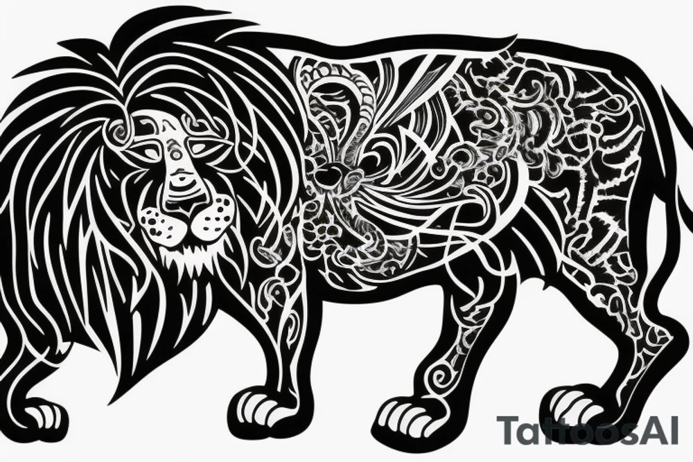 Lion fused with bull tattoo idea