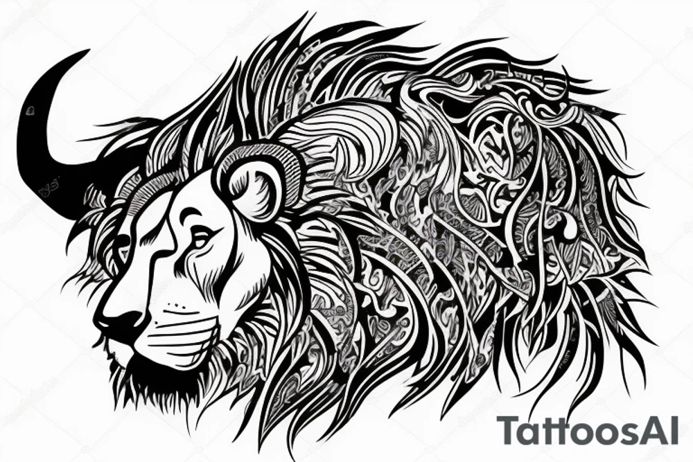 Lion fused with bull tattoo idea