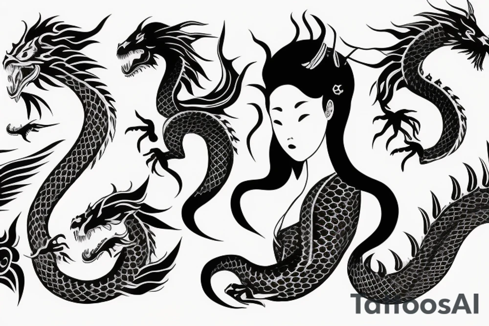 Girl with dragon around tattoo idea