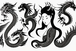 Girl with dragon around tattoo idea