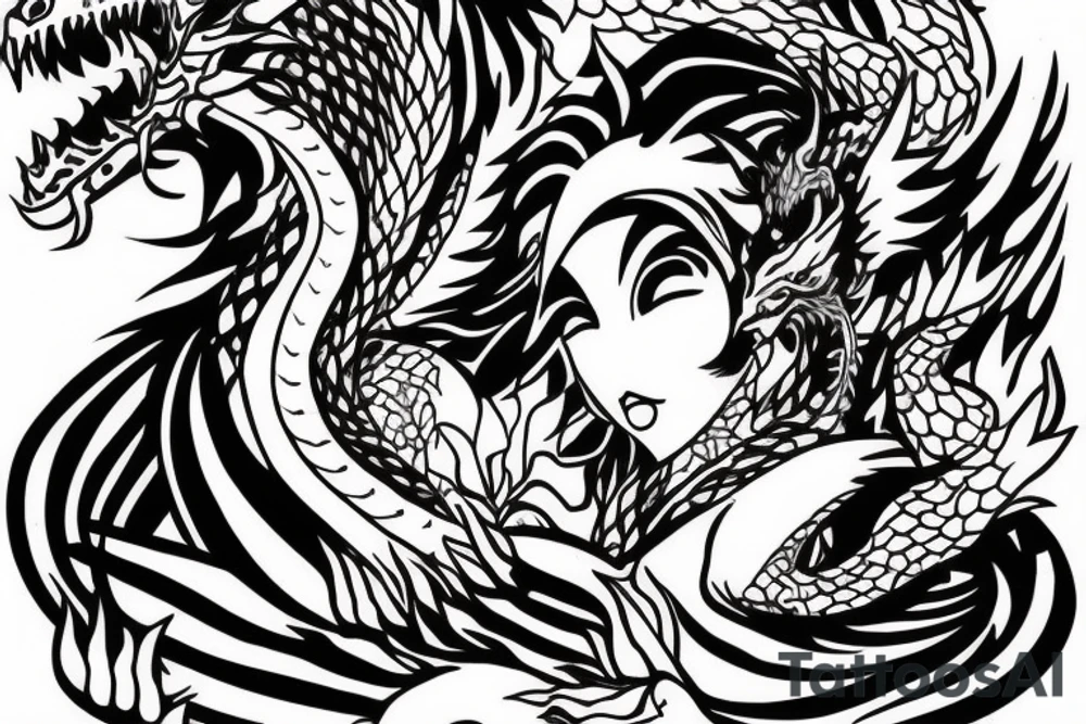 Girl with dragon around tattoo idea