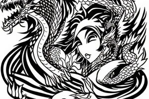 Girl with dragon around tattoo idea