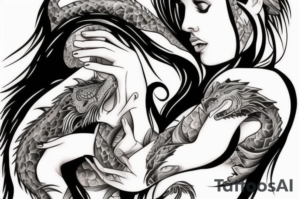 Girl with dragon around tattoo idea