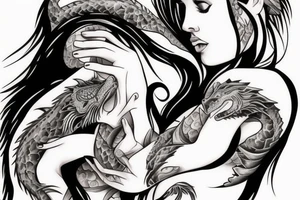 Girl with dragon around tattoo idea