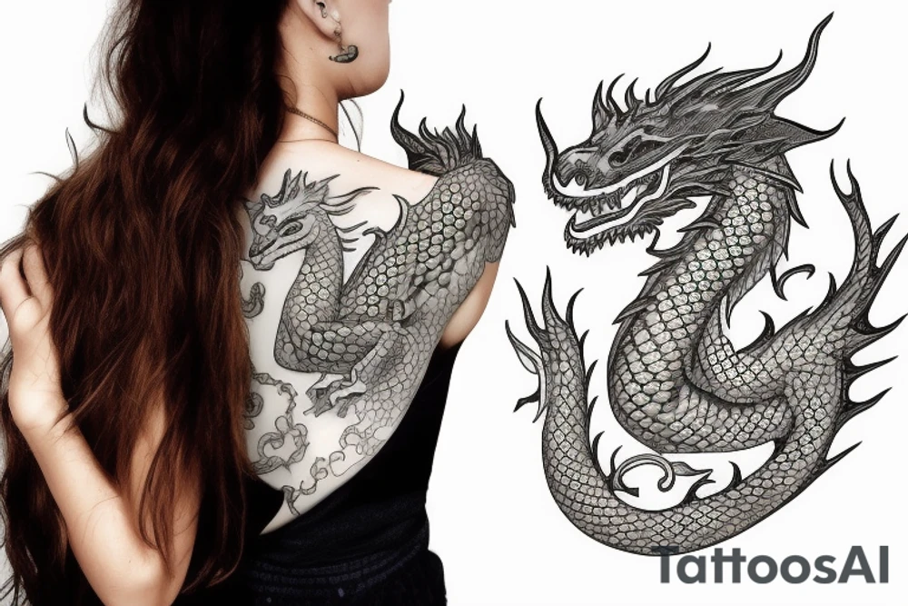 Girl with dragon around tattoo idea