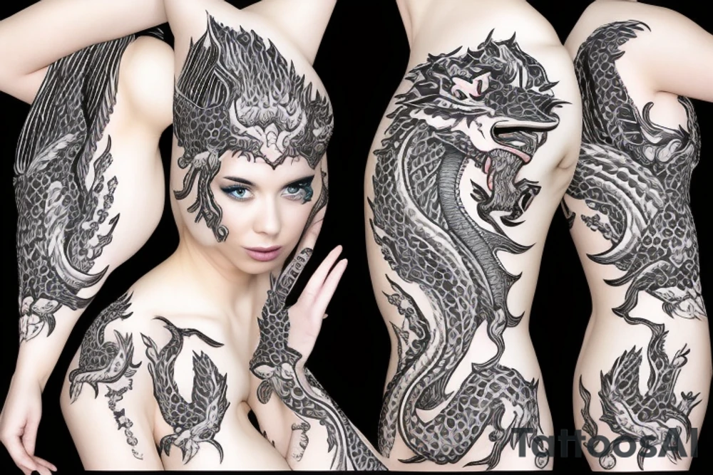 Girl with dragon around tattoo idea