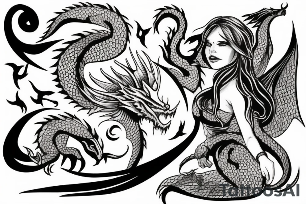 Girl with dragon around tattoo idea
