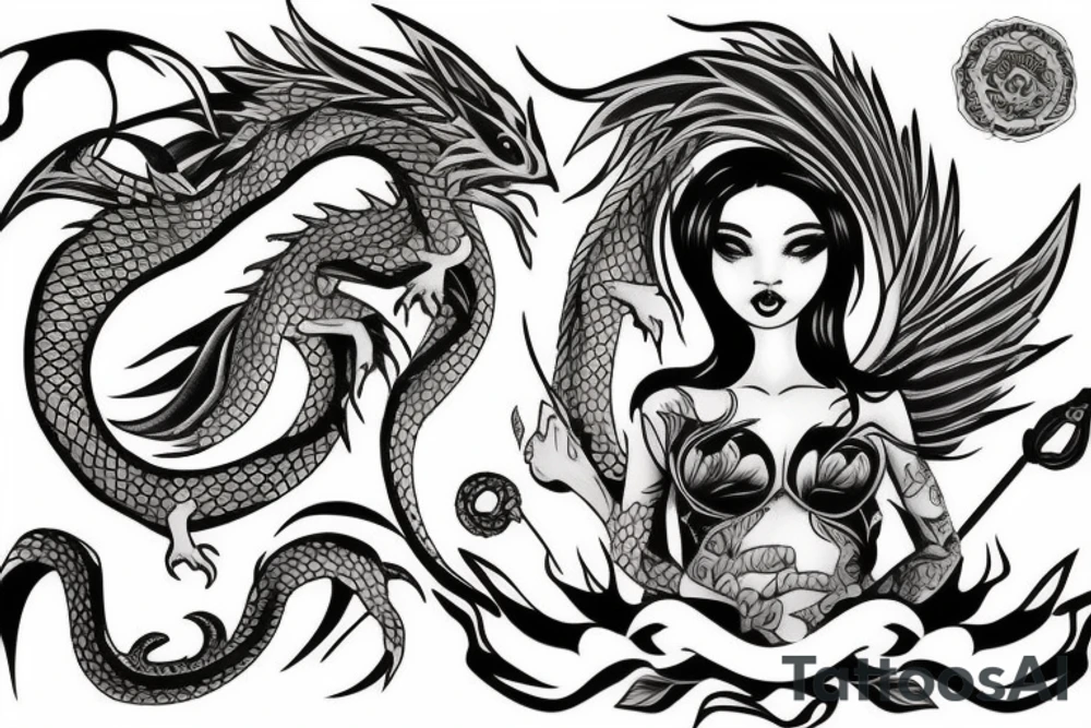 Girl with dragon around tattoo idea